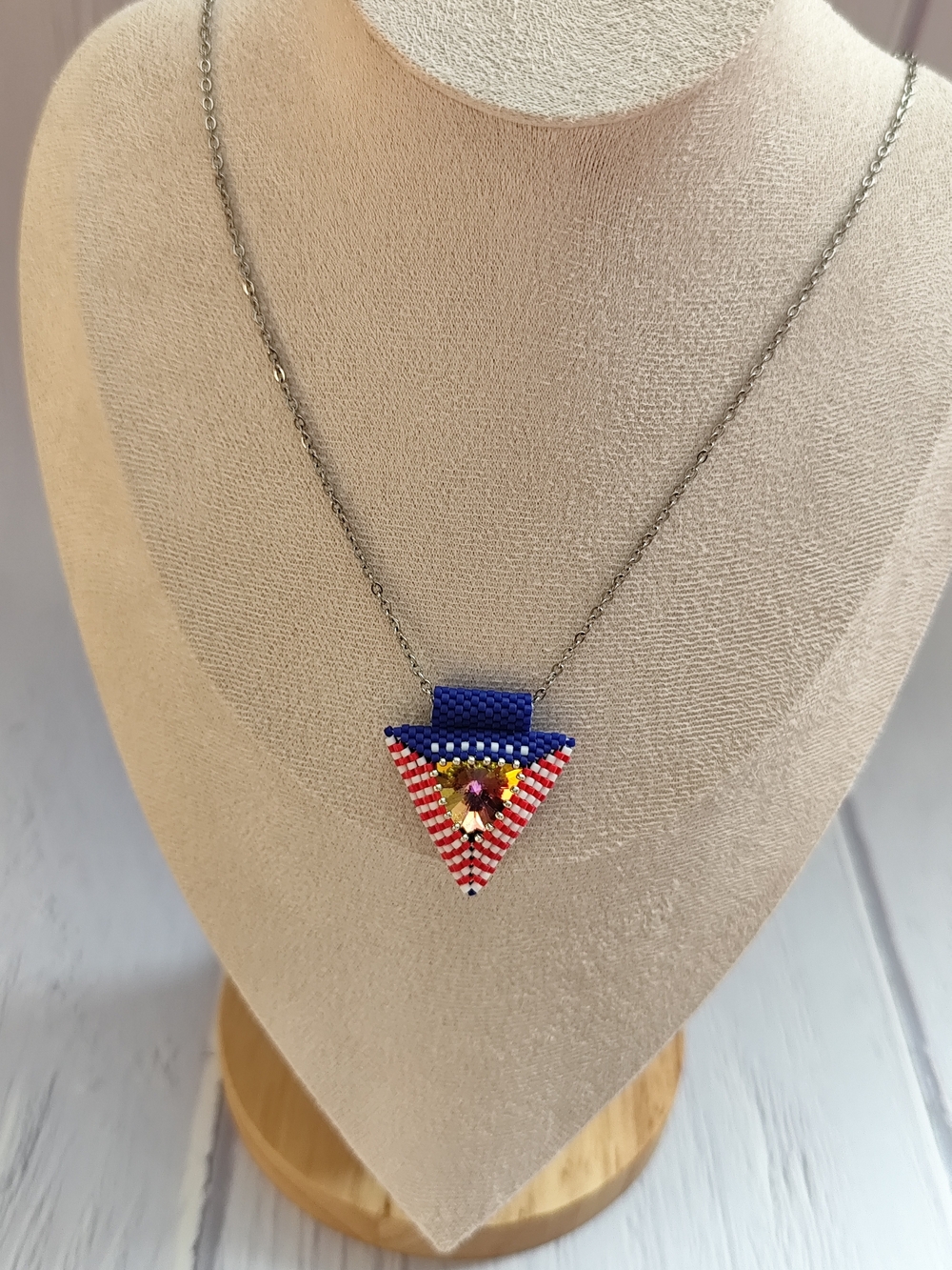 Patriotic Blue, Red & White Triangle Pendant Necklace